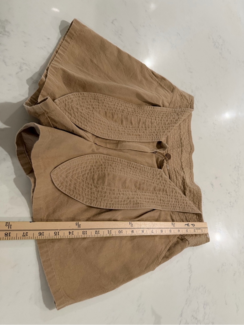 High-Waist Tie-Belt Women’s Shorts in Tan - Picture 6 of 10